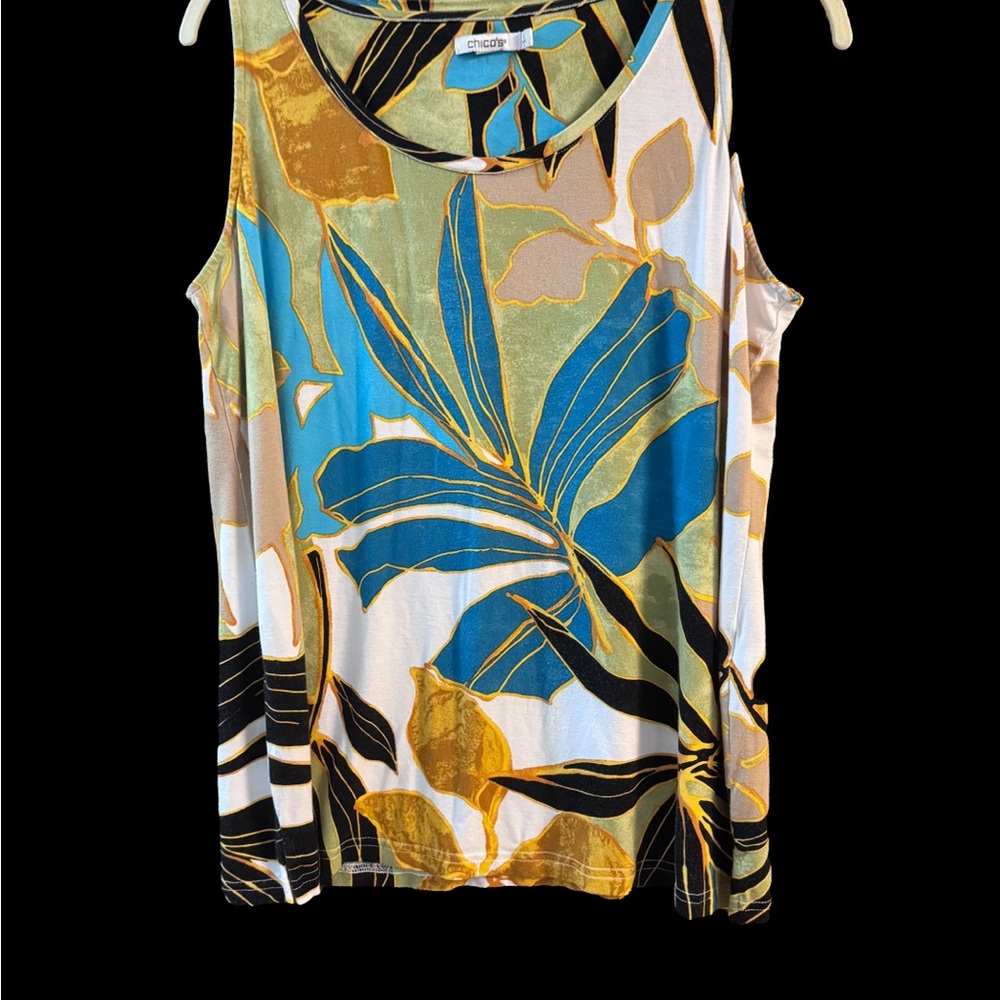 Chico's Green and Blue Graphic Sleeveless Tank Top